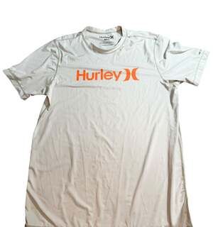 Hurley Men's Short Sleeve Rash Guard, Light Grey/Orange, Size XL — UPF 50+